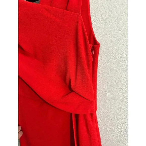 Iris & Ink Asymmetrical Waistline Reddish Orange Dress 14 - Picture 5 of 12